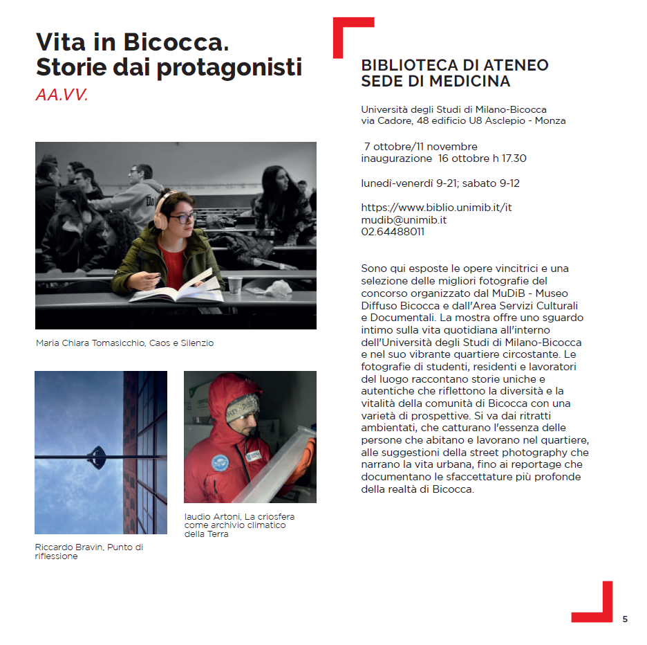 Pagina del catalogo dedicata alla mostra presso la Sede di Medicina con la raffigurazione delle foto vincitrici del concorso