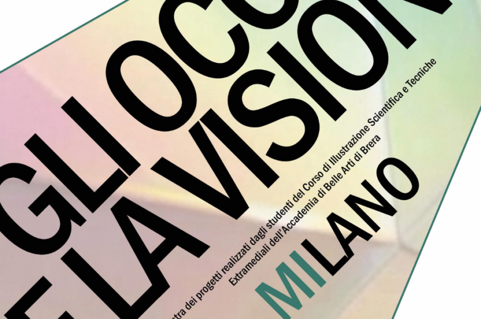 Locandina "Gli occhi e la visione". Scritta nera su sfondo di colori pastello